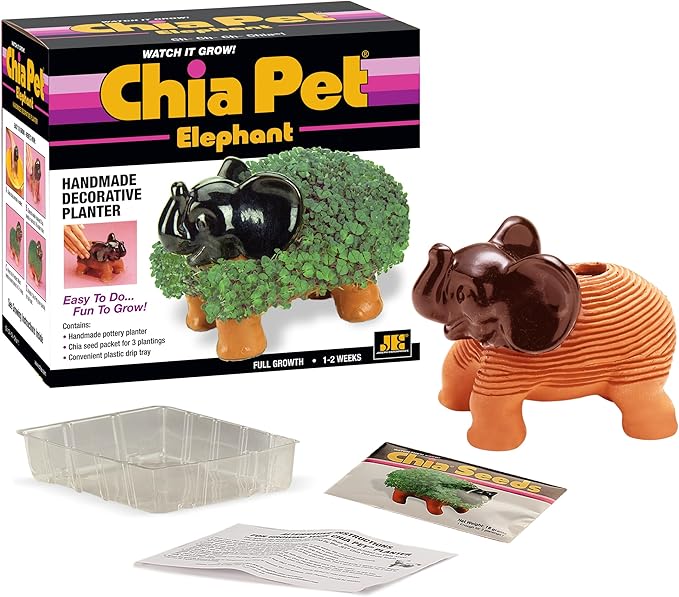 Chia Pet Elephant with Seed Pack, Decorative Pottery Planter, Easy to Do and Fun to Grow, Novelty Gift, Perfect for Any Occasion