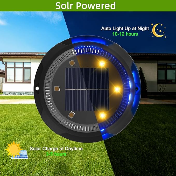 GREPRO Solar Ground Light, 12 Packs 10 LED Solar Outdoor Lights Waterproof for Outdoor Garden Light Solar IP65 Waterproof Warm White Garden Lights Solar for Lawn/Driveway/Walkway/Patio, Black