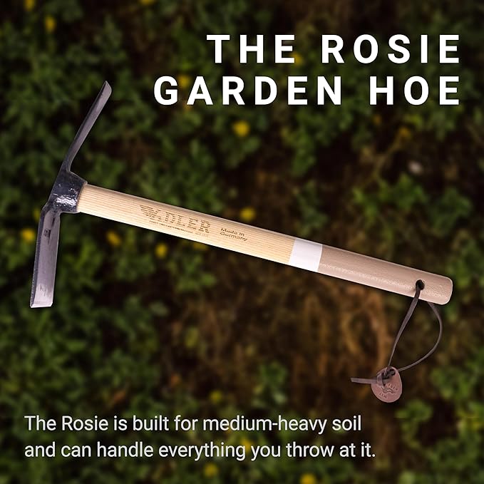 Adler - The Rosie Garden Hoe, Heavy Duty Yard Tool Lawn Care, Loosening Soil, Weeding, and Digging, Steel Head 10.6 inches, Wood Handle 17.7 inches (Green)