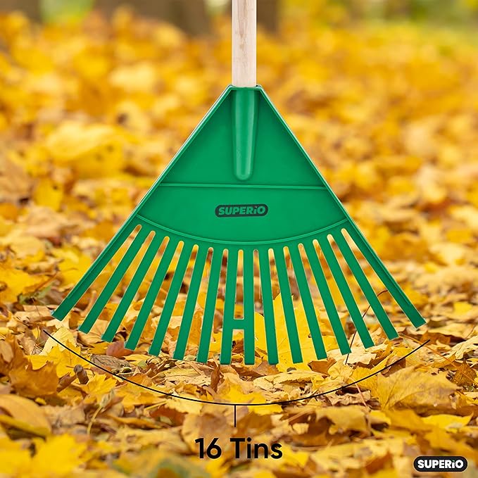 Pack of 3 Kids Rake with Hardwood Handle, Durable Plastic Head to Sweep Leaves in Lawn and Tidying Up The Garden, 34" (Green)