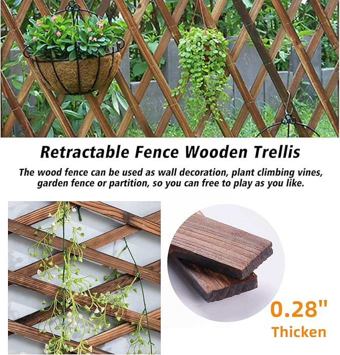 4 PCS Expandable Garden Trellis, 12" x 75" Wooden Lattice Fence Wall Panel Stretchable Decorative Fences Lattice Trellis for Climbing Plants Outdoor Ivy Vine Rose Clematis Garden Patio Room Decor (4)
