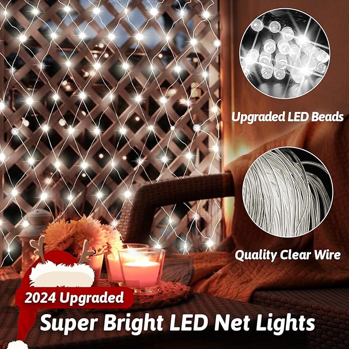 JXLEDAYY Christmas Net Lights Outdoor 200 LED 9.8x6.6 FT Mesh Lights for Bush Waterproof Fairy String Lights Plug in with Remote Timer 8 Modes for Garden Yard Bush Tree Patio Decor-Cool White