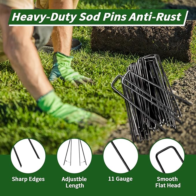 6 Inch Galvanized Garden Landscape Staples Stakes, Heavy Duty Anti Rust Stakes U-Shaped Weed Barrier Fabric Stakes for Holding Fence Ground Cover Artificial Turf Soaker Hose Dripper Irrigation (50).