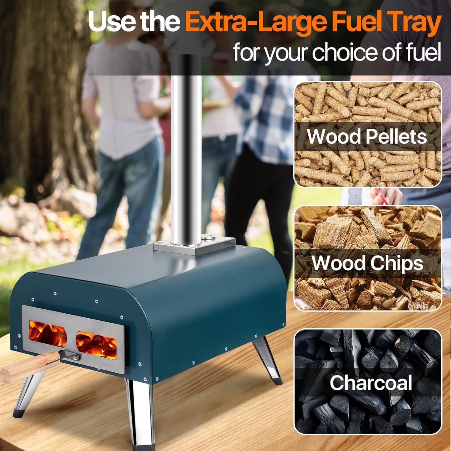 Pizza Oven 13 Inch Outdoor Wood Fired Portable Stainless Steel Pizza Oven with Pizza Stone for Family Outside Cooking Camping Backyard BBQ Pizza Maker Garden Kitchen(Blue-gery 13IN)