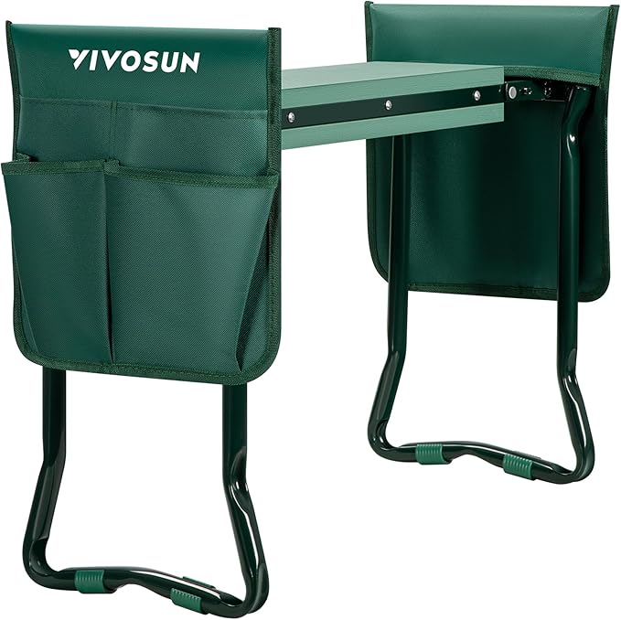 VIVOSUN Garden Kneeler and Seat, 10.9" Wider Foldable Gardening Stool, Heavy Duty Garden Bench, EVA Foam Pad & 2 Tool Bags, Gardening Tools for Women Men Father Mother, Portable Outdoor Garden Tools