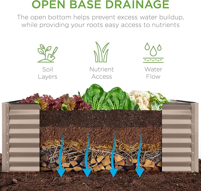 Best Choice Products 4x2x2ft Outdoor Metal Raised Garden Bed, Deep Root Planter Box for Vegetables, Flowers, Herbs, and Succulents w/ 119 Gallon Capacity - Taupe