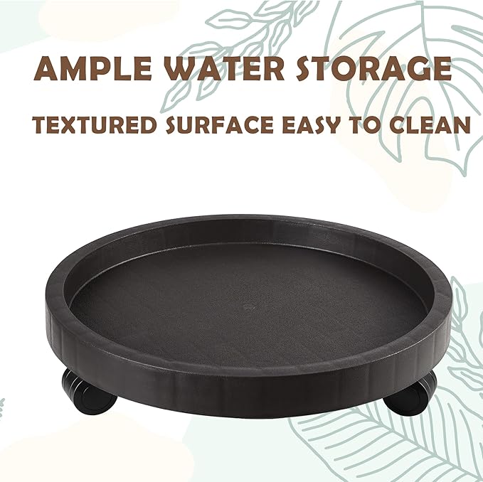 9.8 Inch Planter Caddies Rolling Saucer Caddy with Wheels, Heavy Duty Wheeled Stand for Potted Plant, Round Coaster Roller Base Tray with Casters, Flower Pot Dolly Holder for Indoor Outdoor