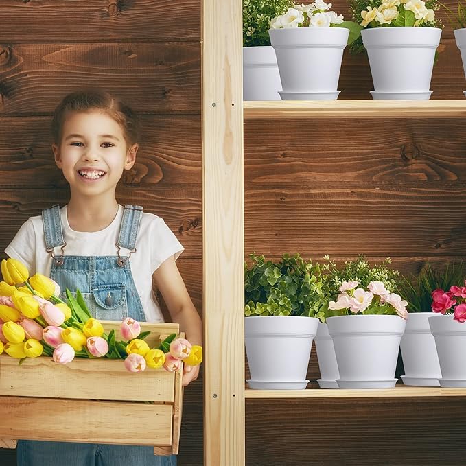 Mumufy 54 Pack 4 Inch Plant Pots Bulk Small Planter with Drainage Hole and Saucer Small Plastic Pots for Flowers Succulent Cactus and All House Indoor(White)