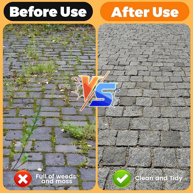 Moss Killer Weed Puller Tool for Crevice Weeding with 73.2inch Long Adjustable Handle, 2 in 1 Crack Weeder Moss Grout Remover Brush, Manual Weed Remover Tool for Driveway Deck Paver Patio Walkway