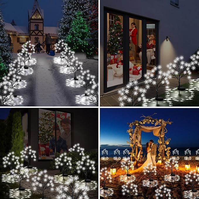 Upgrade Snowflake Solar Christmas Lights Outdoor - 2PACK 40LED Snowflake Pathway Lights for Outdoor Christmas Decorations,Waterproof Solar Snowflake Lights for Yard Garden Xmas Party Decor(Cool White)
