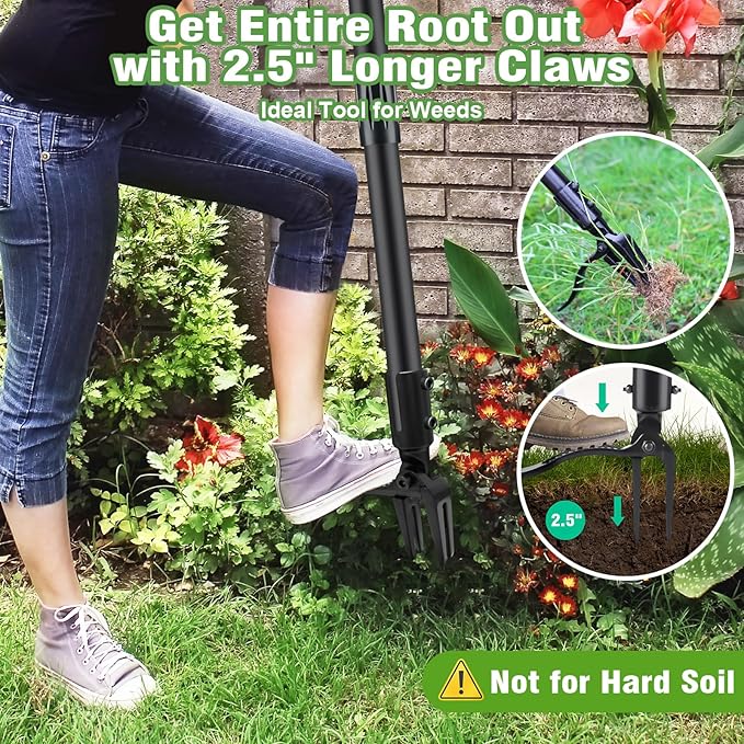 Weed Puller Tool, Stand up Weeder Puller, [Heavy Duty] 63 Inch Long Handle Garden Weeding Tool with 4 Claws, Hand Weed Hound Weed Puller for Garden & Lawn Care