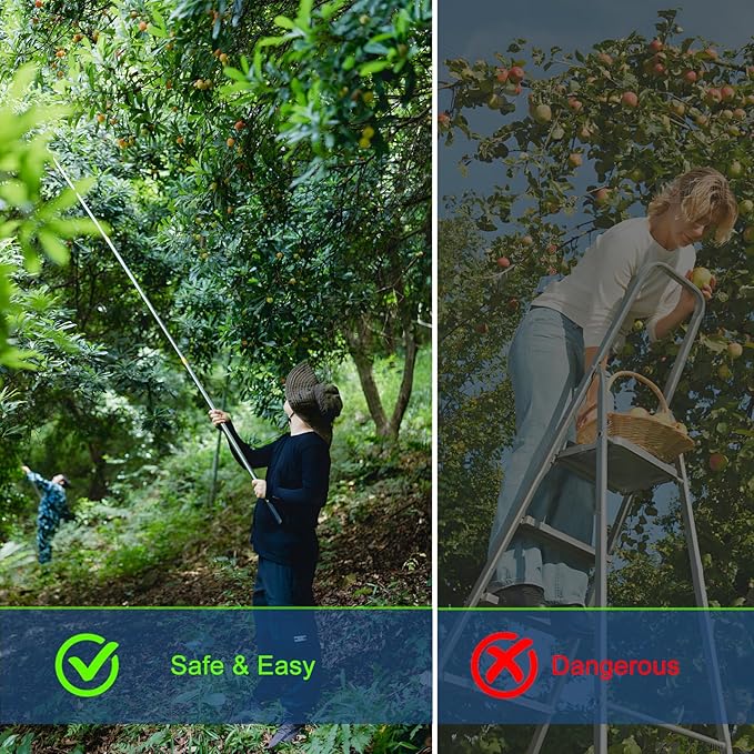 Fruit Picker Pole Tool with Basket Telescoping, 3.2FT-7.9FT Adjustable Pole, Apple Picker Tool with Soft Bag, Long Handle Picker for Avocado, Lemon, Orange, Mango, Limes, Persimmons, Plums