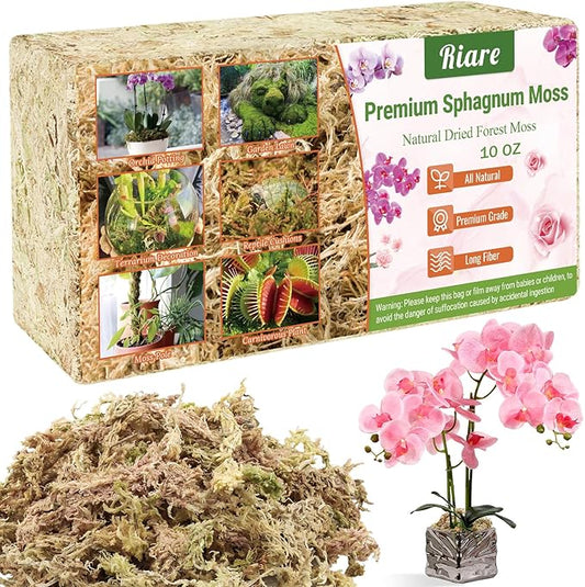 Riare 10 OZ Premium Sphagnum Moss- Natural Long Fibered Sphagnum Peat Moss Plants Moss Dried, Carnivorous Plants Moss Orchid Potting Mix for Orchids, Carnivorous Plants, Succulent (12QT)