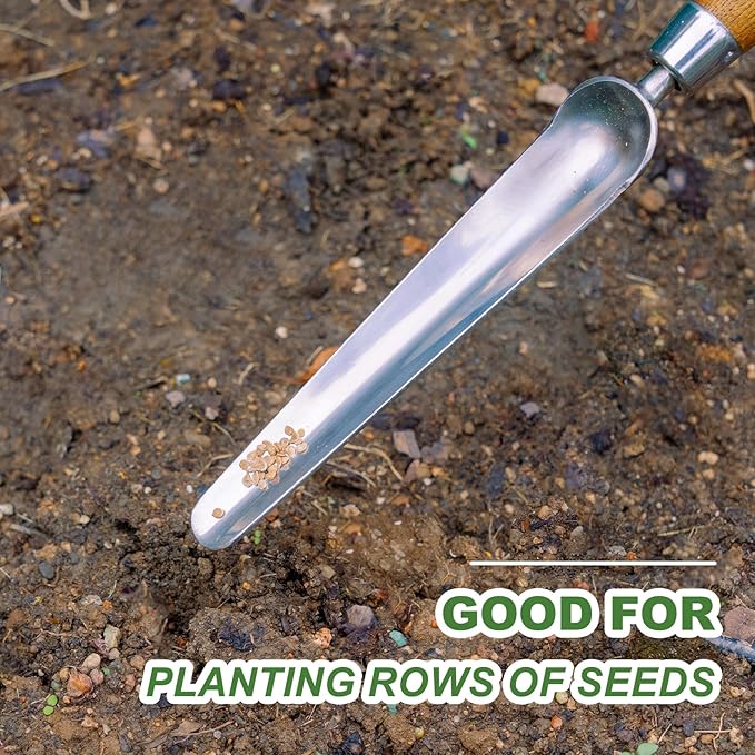 Haliaeetus Seeding Widger, Stainless Steel Garden Planting Trowel for Repotting, Long and Narrow Widger for Weeding from Tight Areas, Hand Transplanter with Wood Handle for Planting, Weeding, Digging