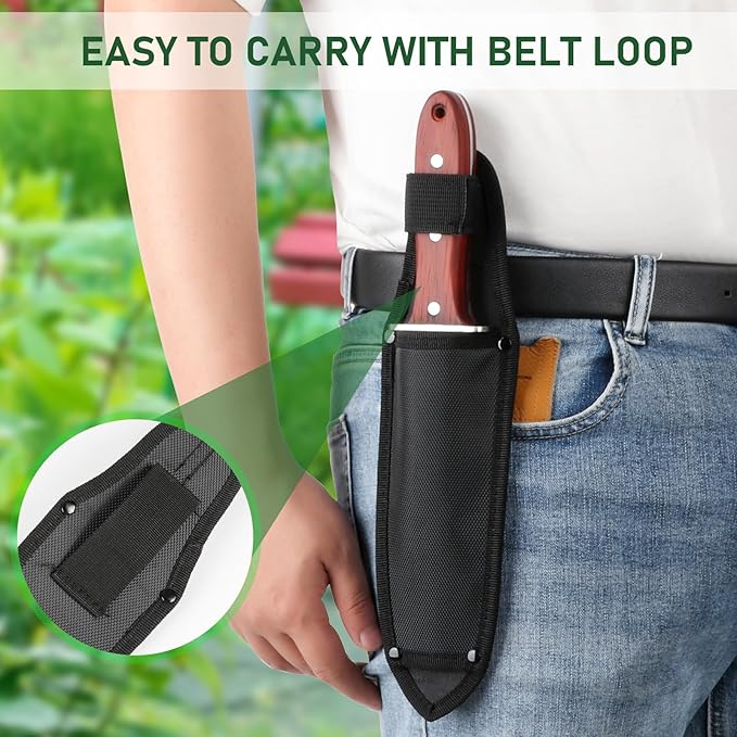 Hori Hori Garden Knife, Garden Tools with Sheath for Planting,Weeding,Digging, 7" Stainless Steel Soil Knife with Cutting Edge, Full Tang Wood Handle with Hanging Hole