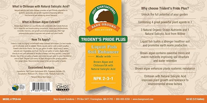Just Scentsational TPCH-64G Trident's Pride Plus Organic Liquid Fish Fertilizer with Brown Algae Extract and Chitosan,64 oz