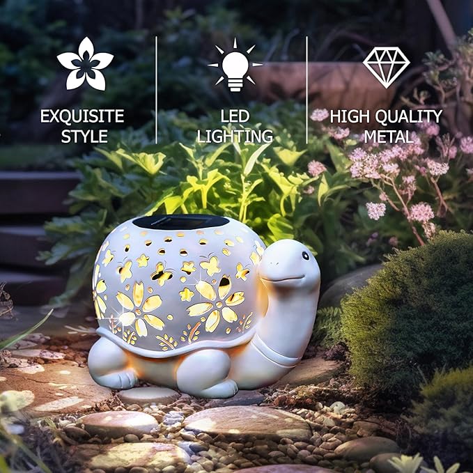 Solar Garden Outdoor Lights, Turtle Outdoor Statues Garden Decor, Solar Lantern with Waterproof Indoor Tortoise Decorations for Patio, Lawn, Yard, Gardening Gifts for Women, Mom, Grandma
