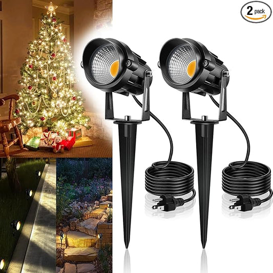 12W Landscape Lighting - Warm White Plug in Outdoor Landscape Light IP65 Waterproof 120V Lawn Flag Light Christmas Halloween Decorative Spotlight for Tree Outdoor Indoor Yard Garden, 2 Packs