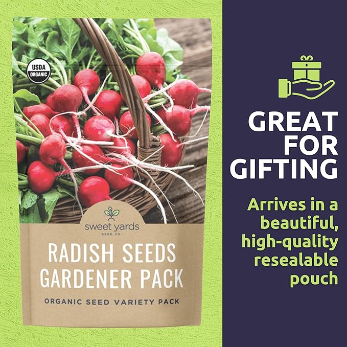 Organic Radish Seeds Variety Pack - 5 Individual Packs - 2025 Season - Cherry Belle, Easter Egg, Misato Rose and More! for Indoor & Outdoor Planting (Non-GMO, Certified Organic)