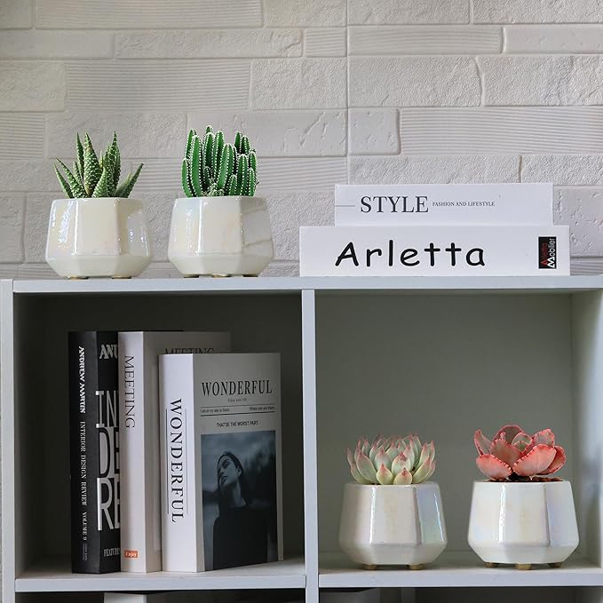 4 Inch Succulent Planter Ceramic Pot for Indoor Plants - Flower Pots with Drainage Hole - Set of 4