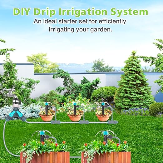 Garden Drip Irrigation System 49FT Automatic Drip Irrigation Kits, Plant Watering System with 12mm 6mm Irrigation Tubing Adjustable Emitters for Garden Outdoor Lawn Flowerbed