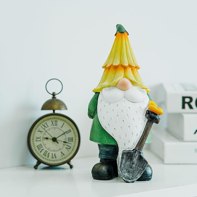 Topadorn Garden Gnome Outdoor Gnome Statue Resin Sculpture Outdoor Figurine with Yellow Hat for Garden Decoration,11 Inch