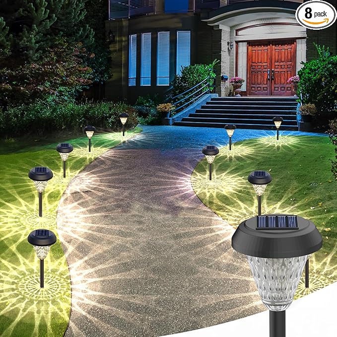 pearlstar 8 Pack Solar Lights Outdoor Waterproof, Warm White Pathway Lights Solar Powered,Solar Garden Light,Landscape Lighting for Decor,Patio,Garden,Yard,Pathway,Walkway