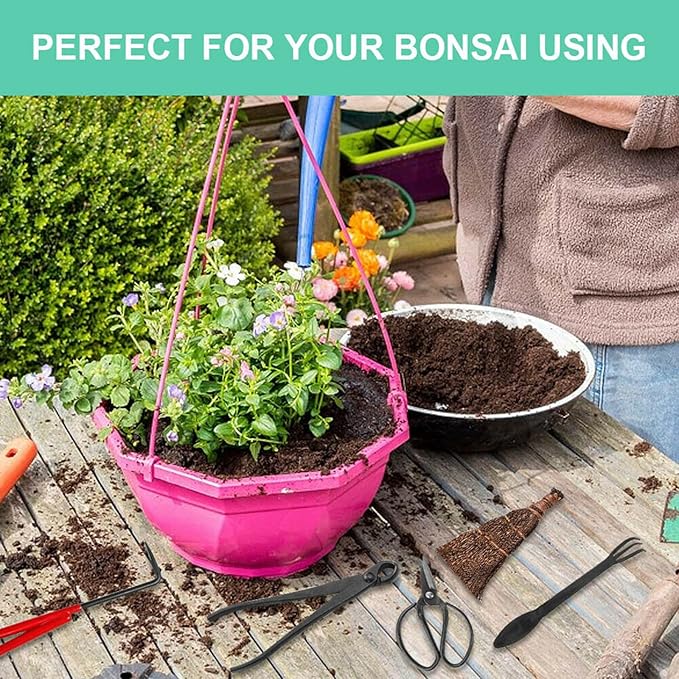 Voilamart 14 Piece Bonsai Tools Kit with Case, Carbon Steel Scissor Cutter Shear Set Garden Plant Tools