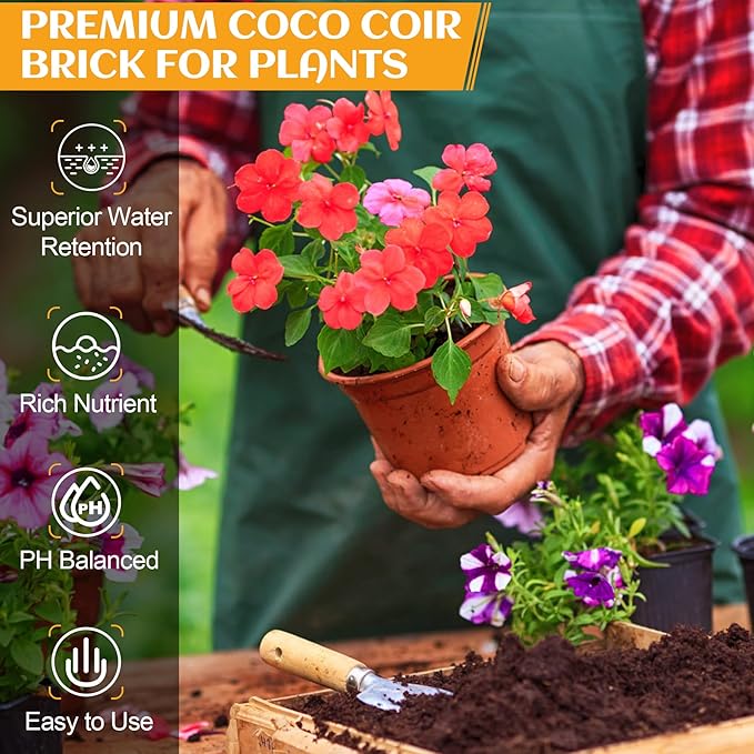Organic Coco Coir 4 Pcs Compressed Coconut Coir Bricks Coconut Fiber Husk Substrate Mulch Coconut Bark Core Growing Medium Peat Moss Soil High Nutrition for Plants Gardening Seed Starting Soil Mix