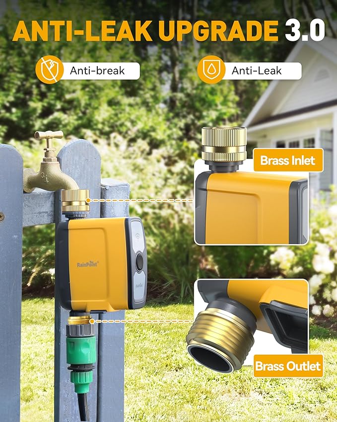 RAINPOINT WiFi Water Timer,Smart Sprinkler Timer Hose Timer,Smart Sprinkler System Valve, APP & Voice Control, Weather-Based Automatic Rain Delay, Brass Inlet & Outlet(No WiFi Hub)