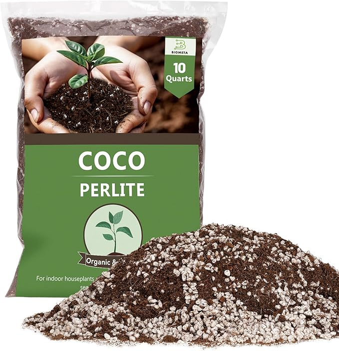 Coco Coir Perlite Mix - Retain Moisture, Improve Drainage & Aeration - Coco Peat Perlite Potting Mix, Loose Organic Potting Soil for Indoor Plants, 10 Quarts