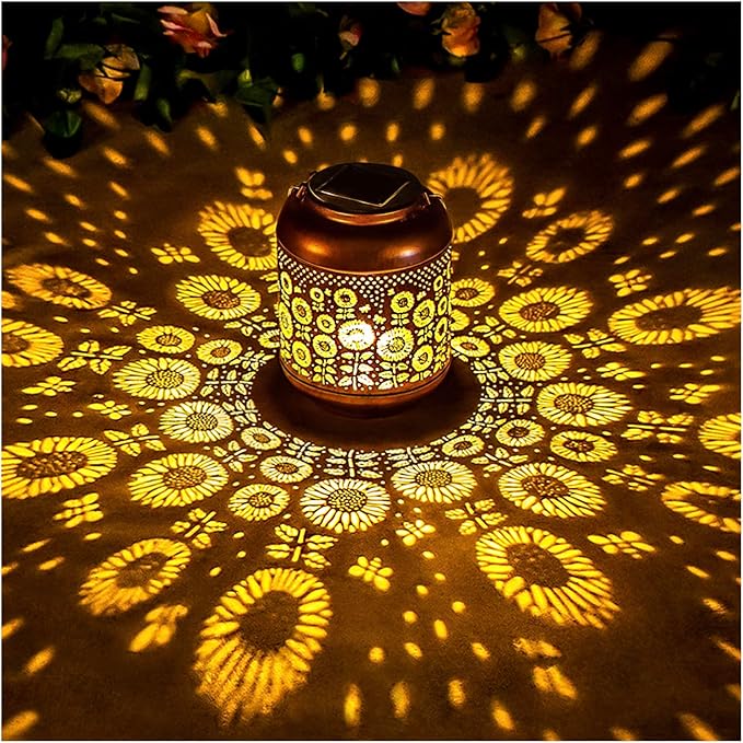 2 Pack Sunflower Solar Lanterns Outdoor Waterproof Hanging Solar Lights Sunflower Gifts for Women Men Mom Metal Decorative LED Outdoor Lanterns for Patio,Lawn,Landscape, Garden Decor, Yard Decoration