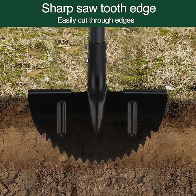 Oliynedy Lawn Edger Tool, Manual Grass Edger Long Handle 36 inch, Steel Hand Saw-Tooth Border Half Moon Edger Shovel for Yard, Garden, Landscaping, Sidewalk, Cable Burying