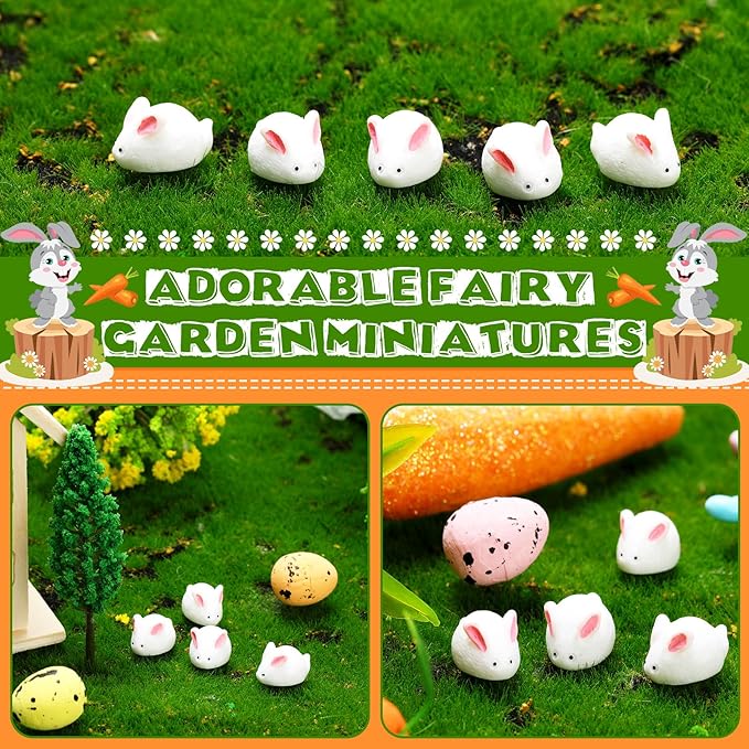 Marsui 100 Pcs Bunny Miniatures Figurines Rabbit Miniature Accessories Easter Garden Landscape Garden Rabbit for Easter Garden Accessories Dollhouses Decoration(Cute Rabbit)