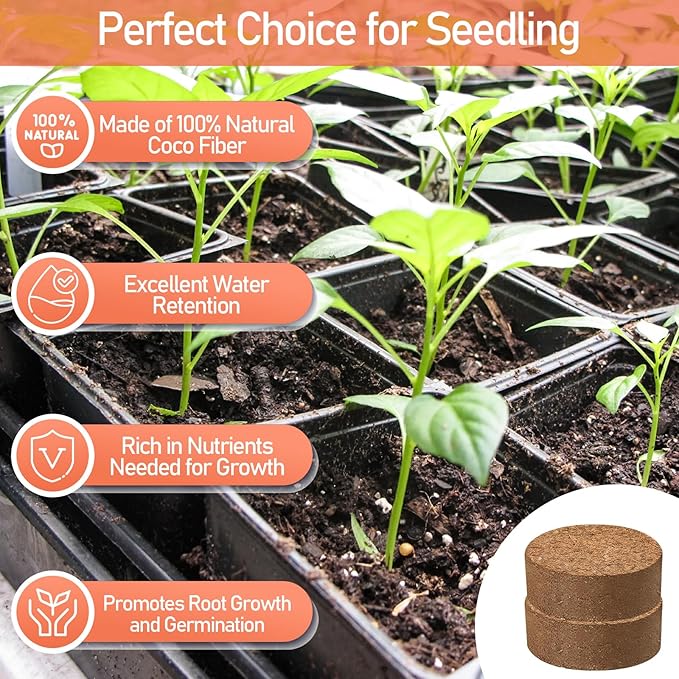 Legigo 100 Pcs 40mm Organic Coco Coir Pellets for Plants- Compressed Coconut Coir Potting Soil, Coco Fiber Pellets Coco Coir Soil for Planting, Garden, Bonsai, Herbs, Flower & Vegetables