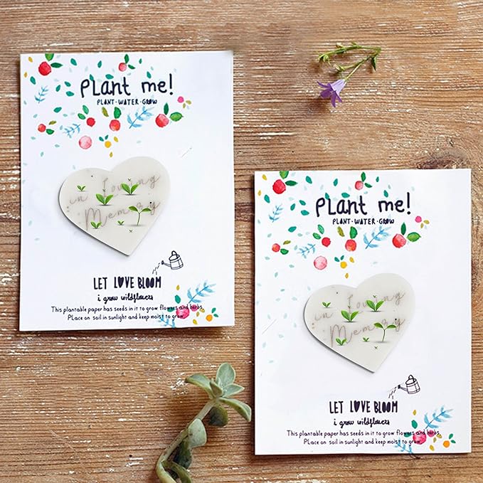 Plantable Wildflower Seeds Paper Heart Shaped with in Loving Memory- 50 Recycled Sympathy Gifts for Loss of Father Mother Loved One- Funeral Memorial Seed Paper Packets for Guest(NO Cards Included)