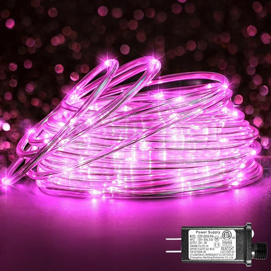 Rope Lights for Outside, 66FT 200 LED String Lights Outdoor with Waterproof 8 Modes, Flexible and Connectable Plug in Fairy Light for Indoor Patio Pool Garden Party Wedding Decorations, Pink
