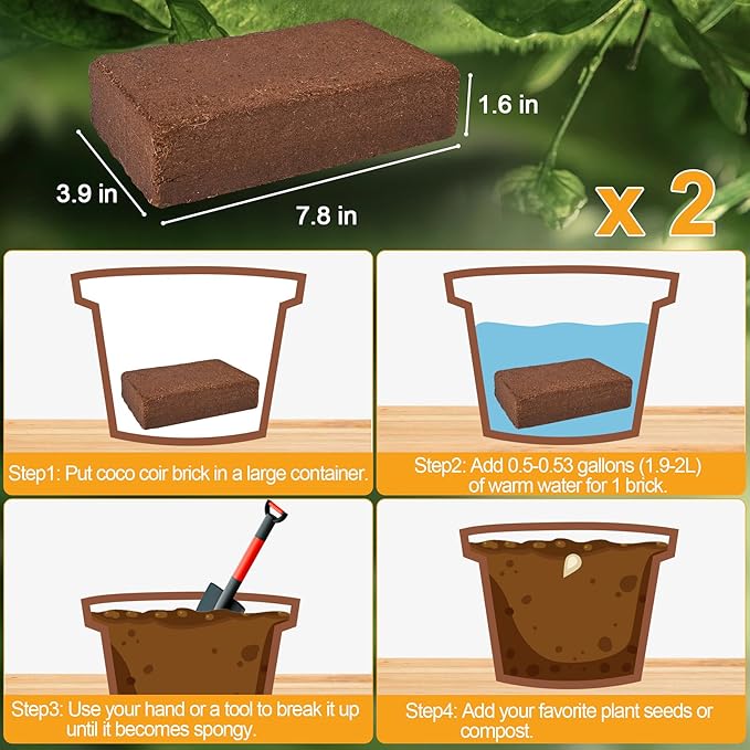 Organic Coco Coir 2 Pcs Compressed Coconut Coir Bricks Coconut Fiber Husk Substrate Mulch Coconut Bark Core Growing Medium Peat Moss Soil High Nutrition for Plants Gardening Seed Starting Soil Mix