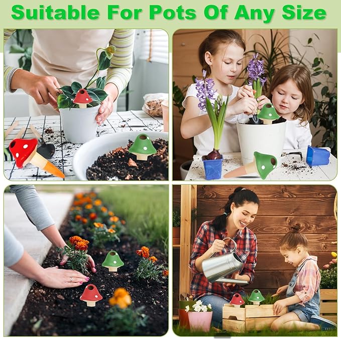 Terracotta Self Watering Devices Premium Self Watering Spikes Upgraded Planter Insert Device Irrigation Dripper Professional Garden Automatic Plant Accessories 4 Packs (Colorful Mushroom2.0)