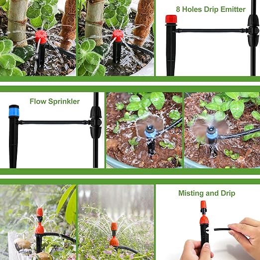 Drip Irrigation Kits, 213 FT Mist Cooling Automatic Irrigation System for Outdoor Plants with Distribution Tubing Hose, Garden Watering Sprinklers System for Yard, Lawn, Patio, Greenhouse