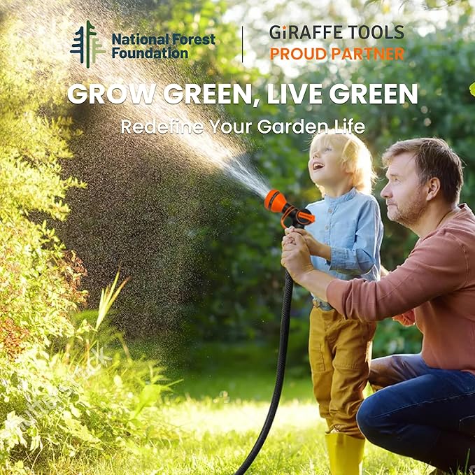 Giraffe Tools Short Leader Garden Hose 10 ft, Heavy Duty Black Garden Hose 5/8 in., Rubber Water Hose, No-Kink, Leakroof Gardening Hose with Male to Female Fittings, Black and Orange