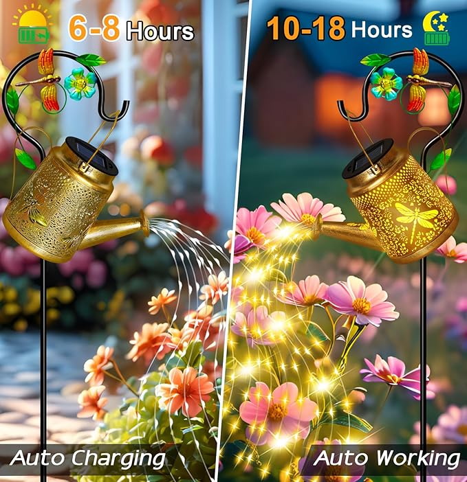 Dragonfly Solar Watering Can Lights, Outdoor Waterproof Garden Lantern with Shepherd Hook, Solar Garden Decor for Yard Outdoor Landscape Pathway Porch Patio, Garden Gift for Women Mom Grandma