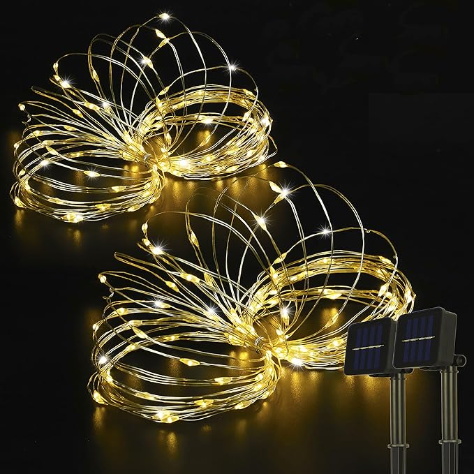 2 Pack 33ft 100 LED Solar Fairy String Lights(Warm White+Cool White+Multicolor)