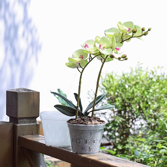 YIKUSH Orchid Pots with Holes Clear Orchid Pot Plastic Plant Pot Flower Pots Outdoor and Indoor Use 5.5 inch 10Pack