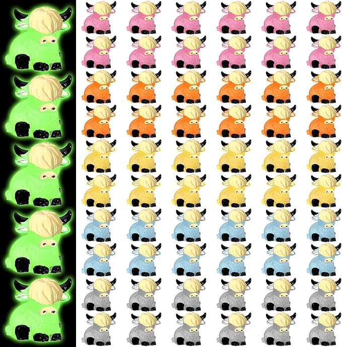 50 Pcs Luminous Mini Highland Cow Figurines Resin Miniature Highlandcow Statues Tiny Cows Miniatures Glow in The Dark for Dollhouse Micro Landscape DIY Home Outdoor Party Decor