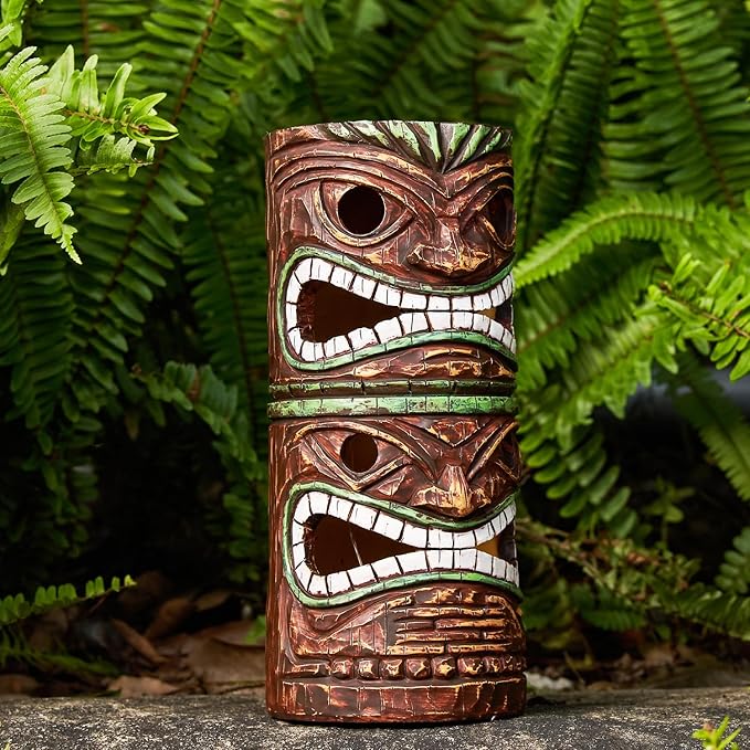 Solar Tiki Statue Outdoor Decor-Garden Large Tiki Statue-Solar Totem Pole Tiki Bar Decoration for Lawn Patio Yard,10 Inch Tall