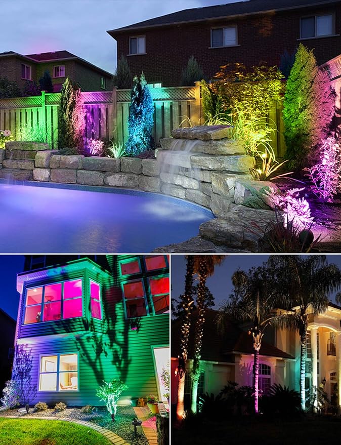 SUNVIE 12W RGB Low Voltage Color Changing Landscape Lights Remote Control Waterproof LED Landscape Lighting for Yard Garden Pathway Holiday Christmas Decorations Outdoor Indoor, 2 Pack with Connector