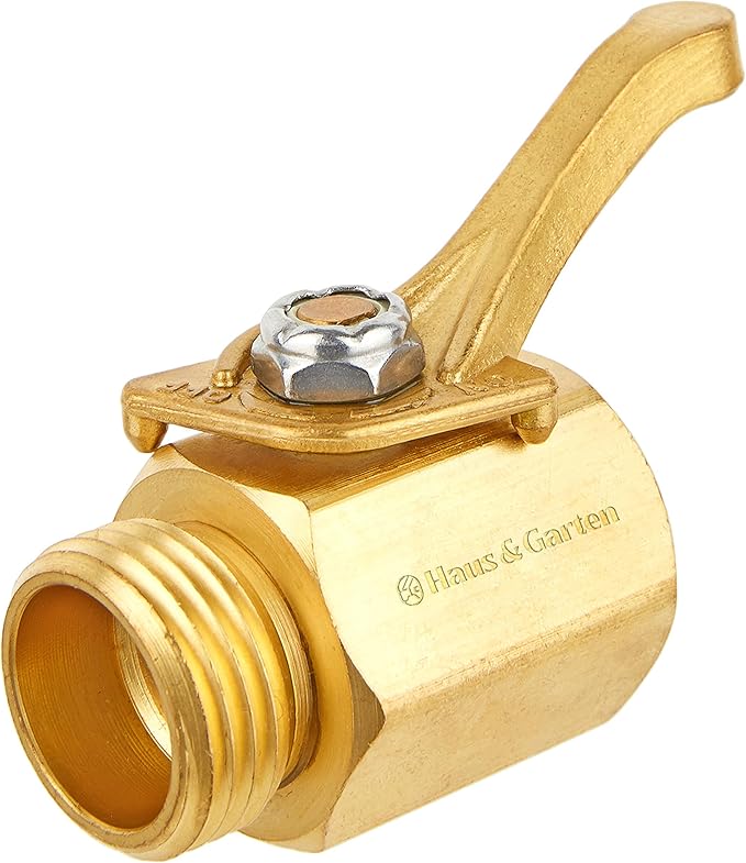 Haus & Garten Heavy-Duty 3/4" Brass Garden Hose Shut Off Valve - Garden Hose Connector, Water Shutoff, Gardening Hose Nozzle Valve, Outdoor 3/4 Inch GHT Brass Shut Off Valve Attachment (1-Pack)