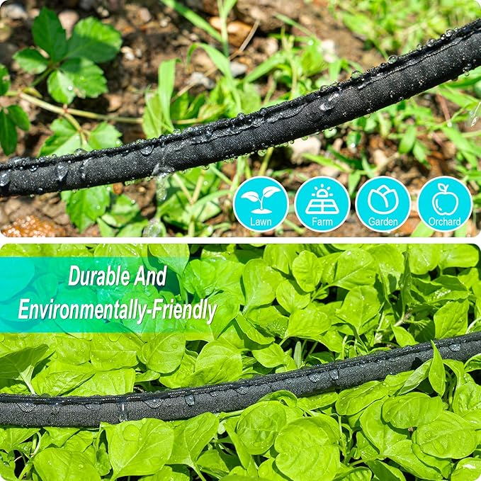 Flat Soaker Hose for Garden Bed, 100FT/50FT 2Packs 1/2" Linkable Consistent Drip Irrigation Hose Save 80% Water Leakproof Double Layer Sprinkler Garden Hose with Holes