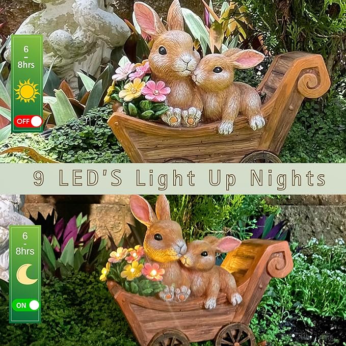 Bunny Solar Garden Statues, Rabbit Decor & Yard Ornaments, Cute Garden Decor for Outside, Gifts for Moms, Solar Figurines Outdoor Statue, Gardening Gifts for Women, Bunnies Ornament - Large